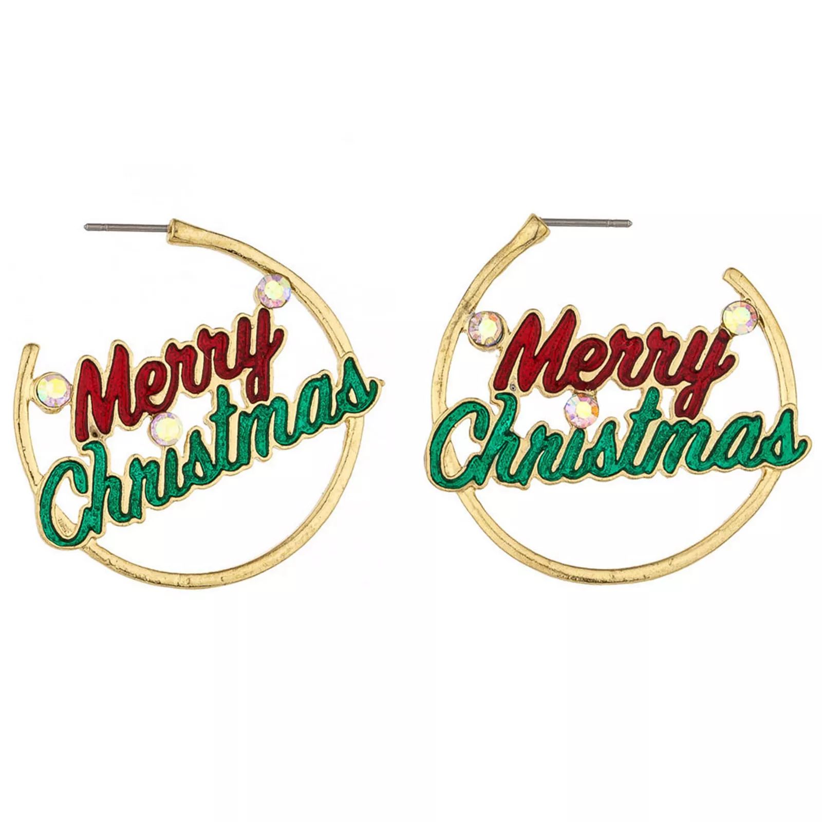 HOLIDAY Gold Tone ""Merry Christmas"" Nickel Free Hoop Earrings, Women's, Multicolor | Kohl's