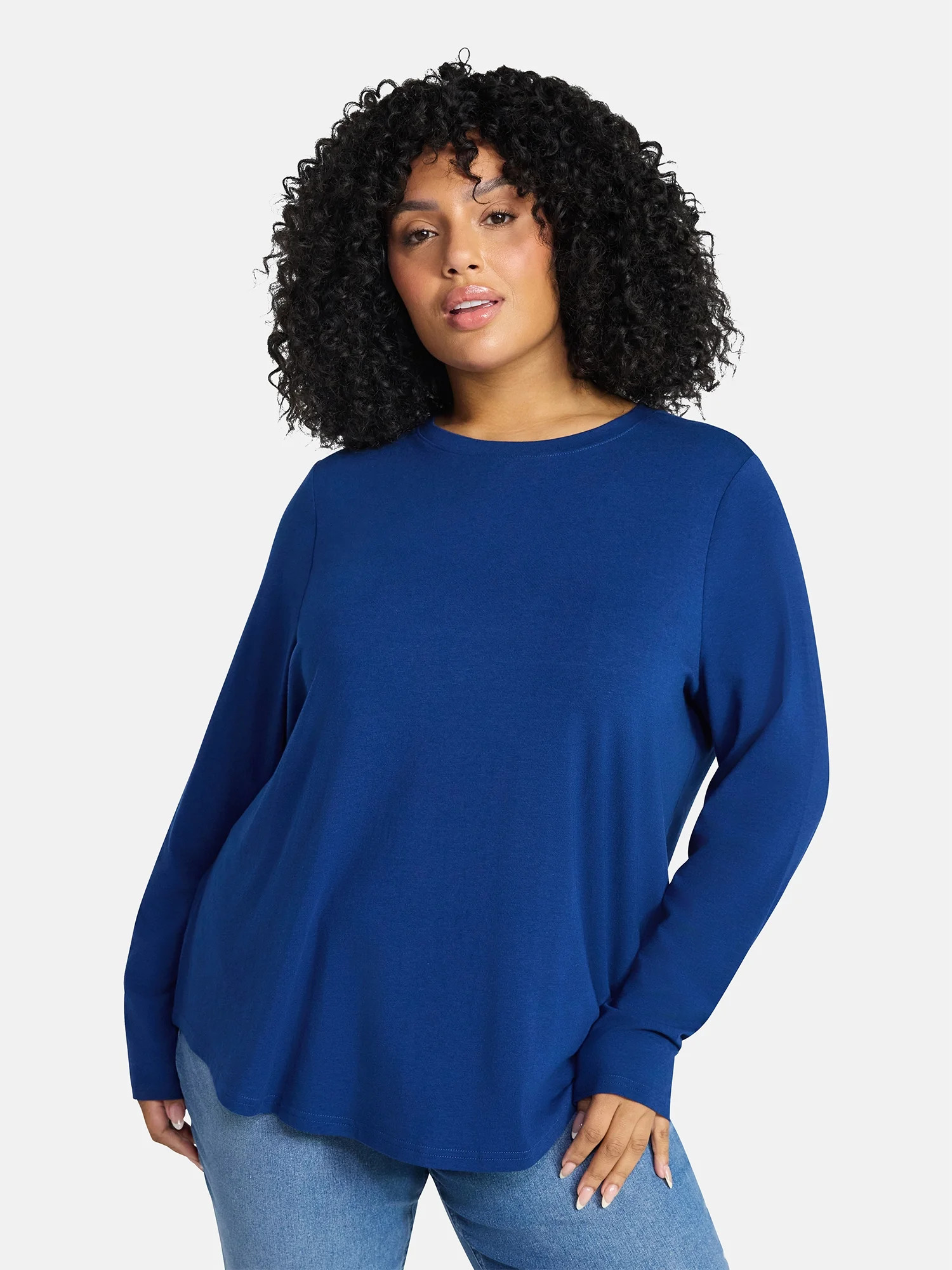 Terra & Sky Women's Plus Size Crewneck Tee with Long Sleeves, Sizes 0X-5X | Walmart (US)