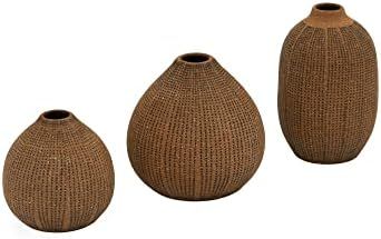 Creative Co-Op Decorative Textured Stoneware, Set of 3, Brown Vase Set | Amazon (US)