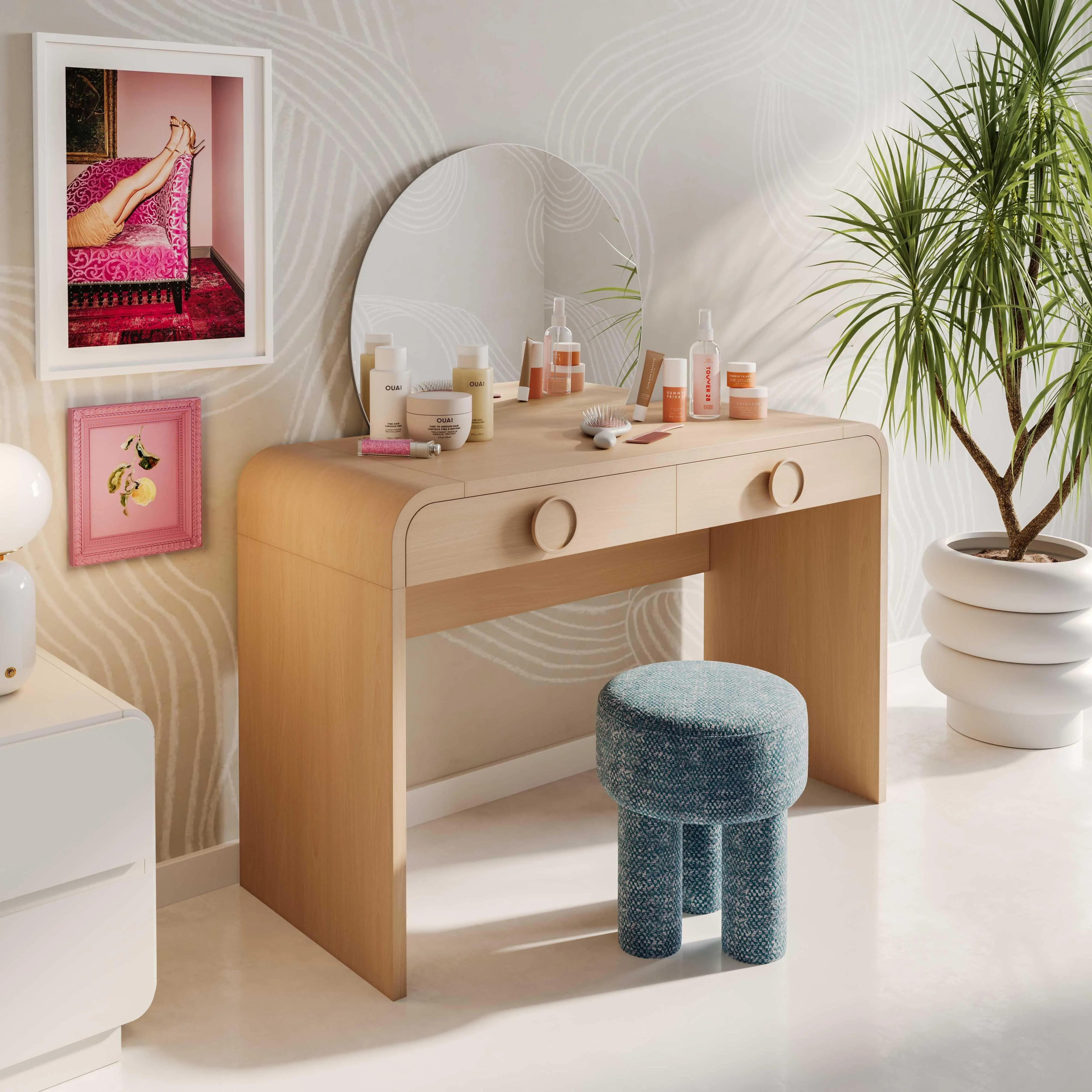Tov Furniture Moonrise 2 Drawer Vanity Desk, Natural | Ashley