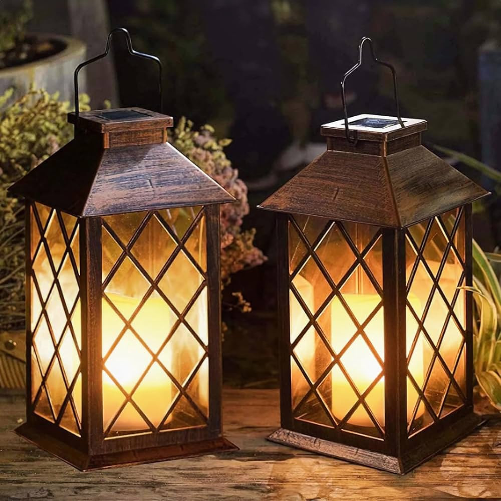 [2 Pack] TAKE ME 14" Solar Lantern Outdoor Garden Hanging Lantern Waterproof LED Flickering Flame... | Amazon (US)