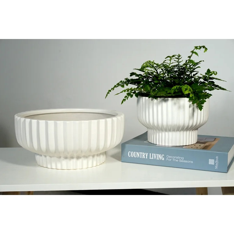 Better Homes & Gardens Pottery 8" x 8" x 5" Round White Ceramic Plant Planter with Weather Resist... | Walmart (US)