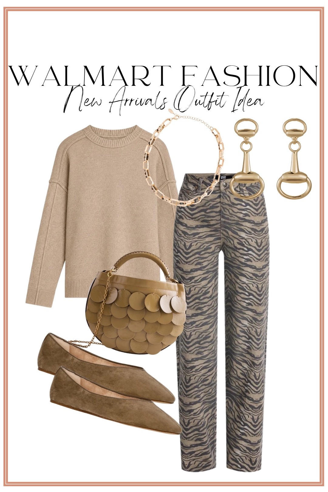 Walmart fashion is SO good right now 🤎 This neutral fall outfit is the perfect mix of classic + statement! I love the oversized neutral sweater paired with these zebra print jeans—the print makes the whole look feel so fun and elevated without being too much. Add pointed-toe flats, a statement handbag, gold jewelry, and you have the cutest Walmart fall outfit for everything from lunch and shopping to date night. These Walmart new arrivals seriously look so much more expensive than they are!

#walmartfashion #walmartfinds #walmartnewarrivals #walmartstyle #walmartoutfit #walmartfashionfinds #fallfashion #falloutfitideas #fallstyle #affordablefashion #affordablestyle #neutraloutfit #animalprint #zebraprint #sweaterweather #outfitinspo #womensfashion #fashionfinds

#LTKootd #LTKPetite