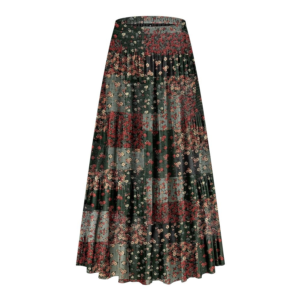 CYiNu Women's Chiffon Elastic High Waist Tiered Pleated Floral Printed A-Line Boho Long Maxi Skir... | Amazon (US)