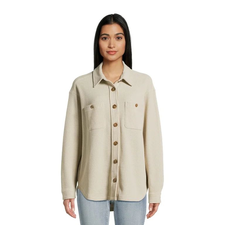 Time and Tru Womens Waffle Shacket - Walmart.com | Walmart (US)