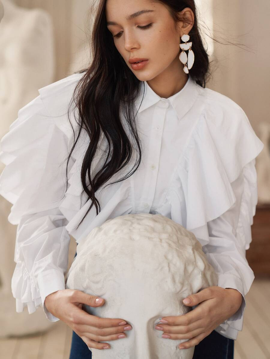 MOTF PREMIUM 100% COTTON EXAGGERATED RUFFLE BLOUSE | SHEIN