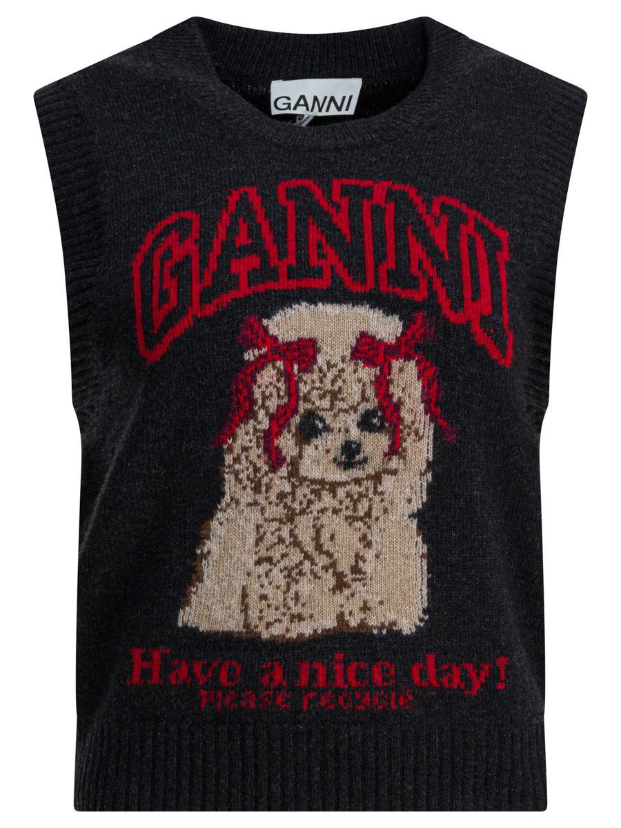Ganni Wool Vest With Logo | Baltini