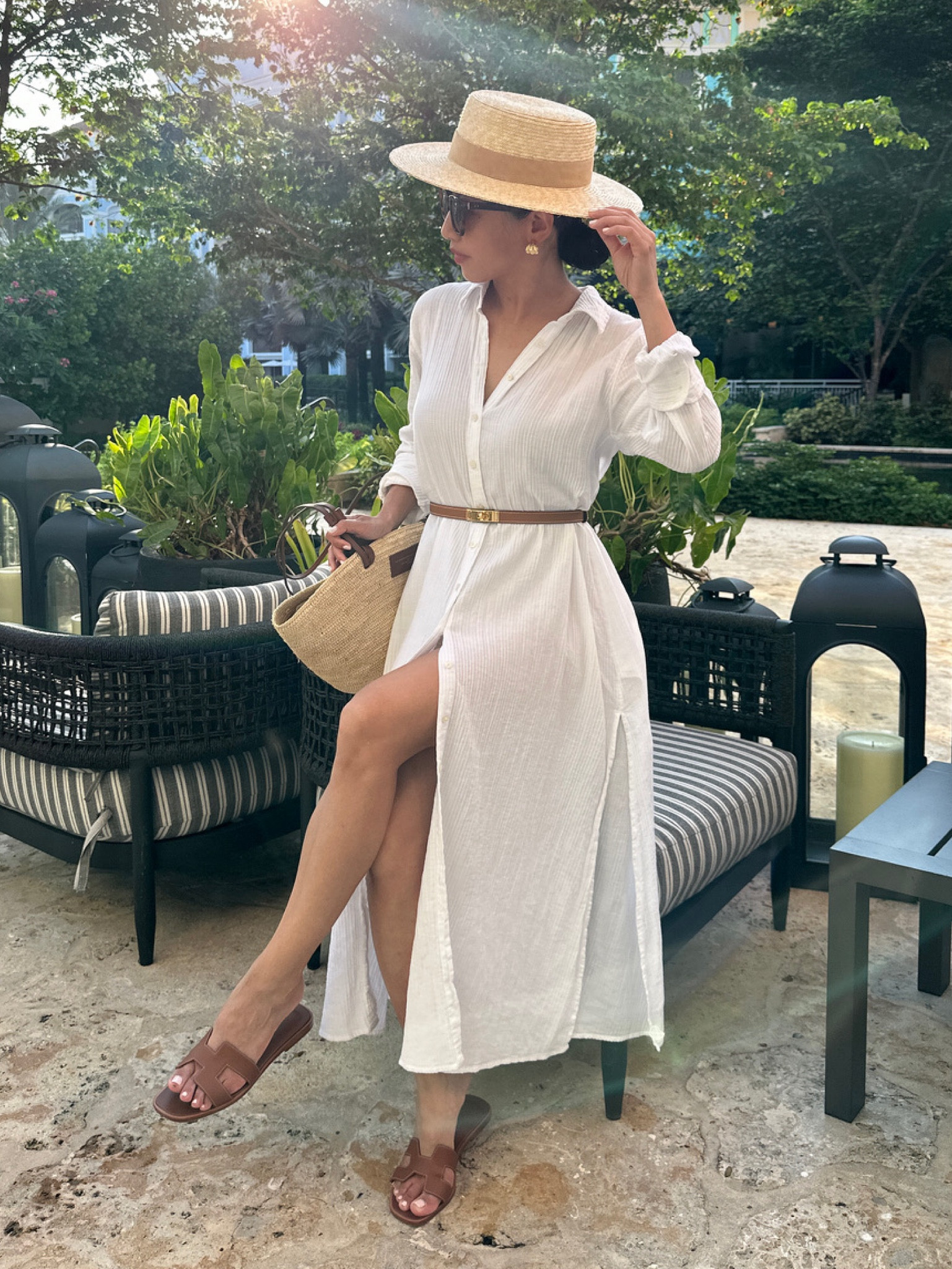 This cotton maxi cover up is now on major sale with code SUMMER. Linked a few other sale dresses too

cover up is size xxs and fits roomy. Wearing this so much on vacation for the full sun protection! Maxi length on me. I also linked a similar short cover up version 

Here’s how it looks worn belted closed as a resort dress. Since the white is lightweight and semi sheer,  this wouldn’t work for me as a regular summer dress, but fine for resort / vacation wear! 

• Lack of Color boater hat sz small. Well made. Fits a little smaller than my other size small hats. Also comes in black ribbon! 

• Madewell earrings - love these so much. Lightweight with a vintage feel  

• Hermes belt (linked similar on Amazon)

• Hermes sandals 35.5 (linked similar )

• Nordstrom $15 sunnies 

• Sezane tote 

#petite summer beach pool vacation outfits #LTKTravel

#LTKtravel #LTKfindsunder50 #LTKswim