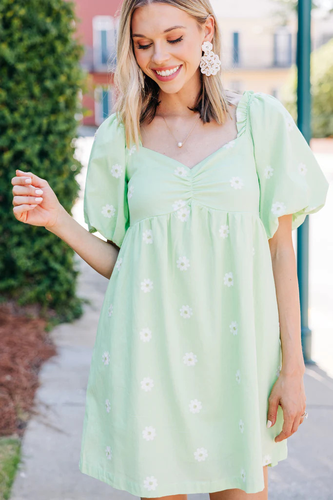 Perfectly Precious Sage Green Floral Babydoll Dress | The Mint Julep Boutique