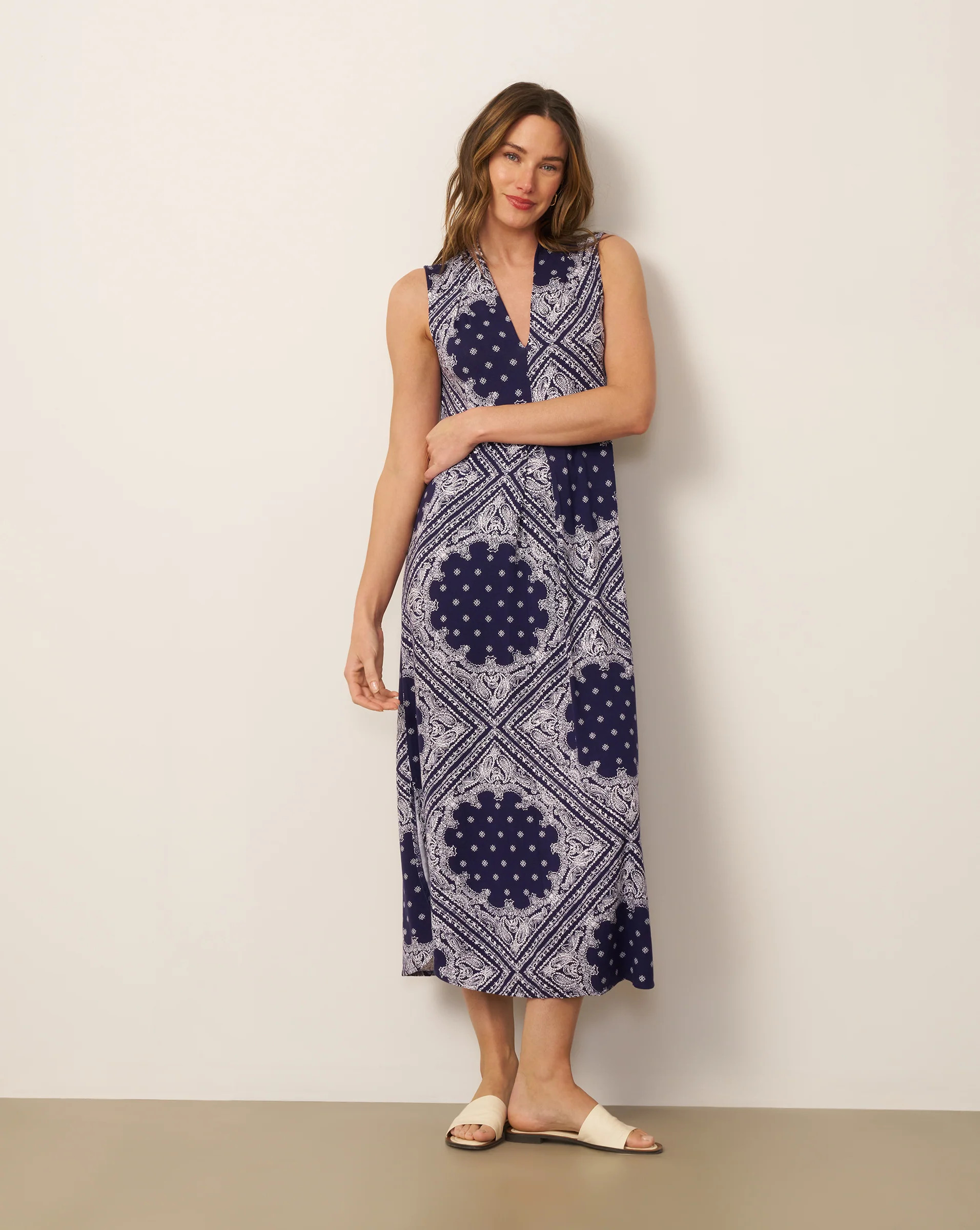 Invert Pleat Printed Maxi Dress | Cable & Gauge