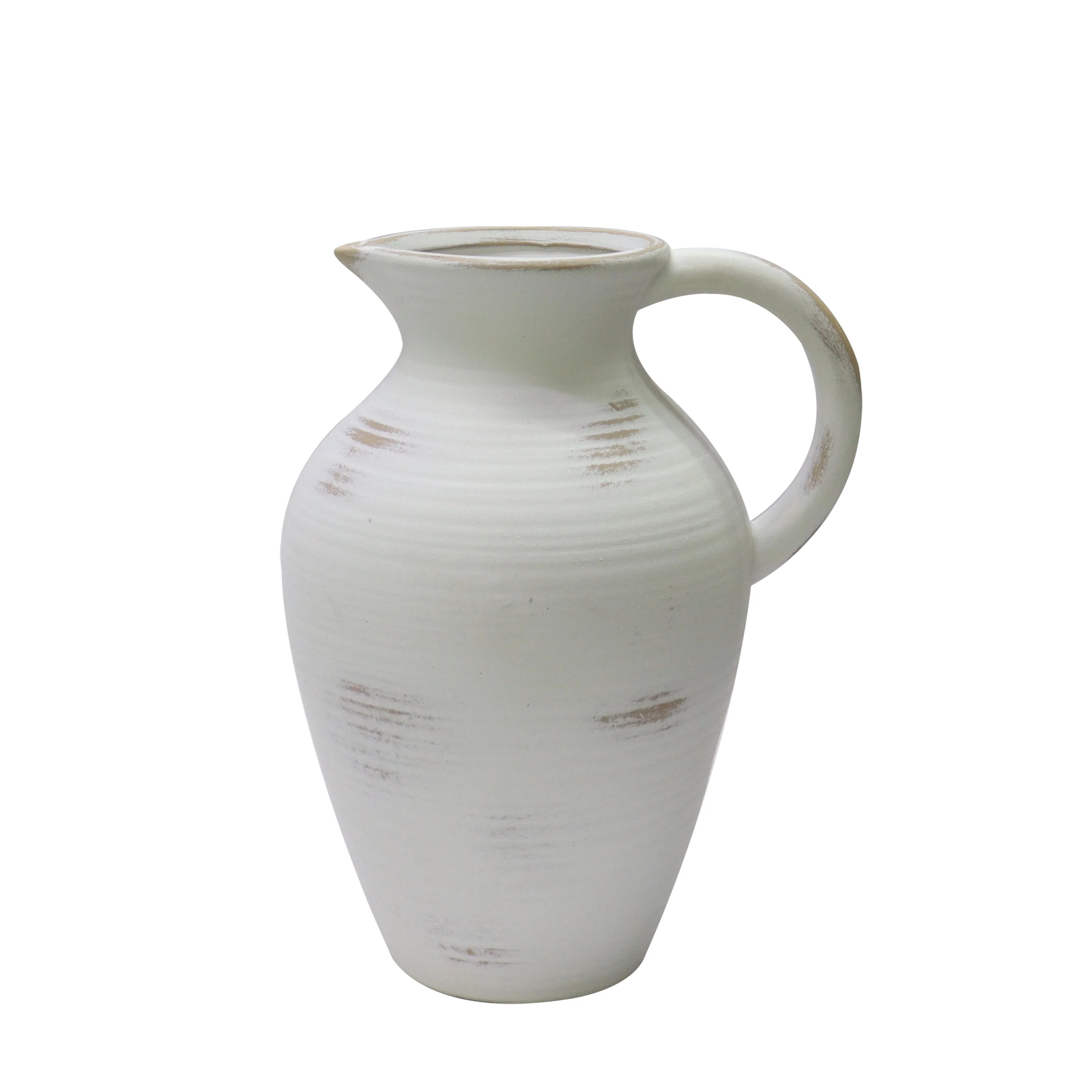 Better Homes & Gardens Hand Brushed Washed Ceramic Pitcher Vase, 12", White | Walmart (US)