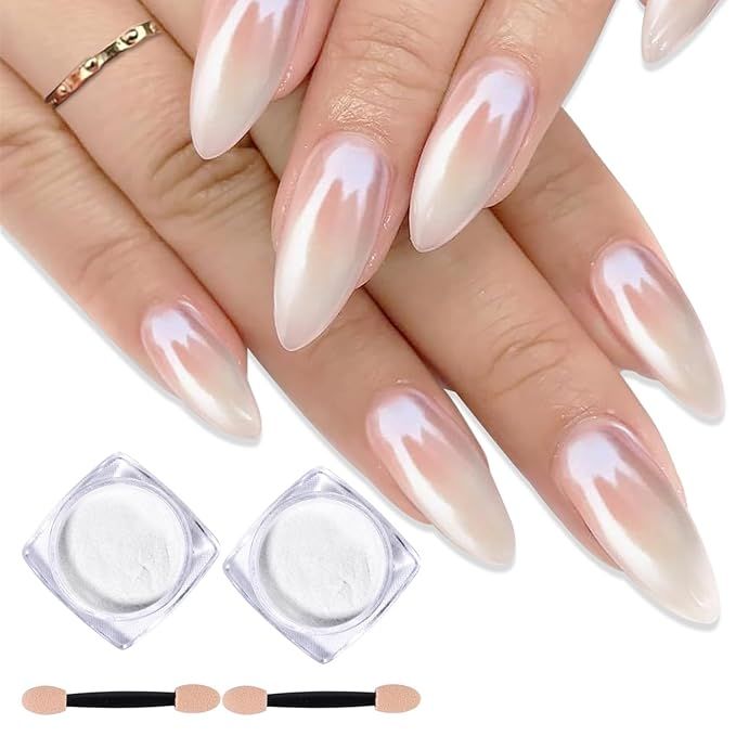 2 Pcs White Pearl Chrome Nail Powder,Mirror Effect Aurora Magic Pearlescent Nail Jewelry Glitter ... | Amazon (US)