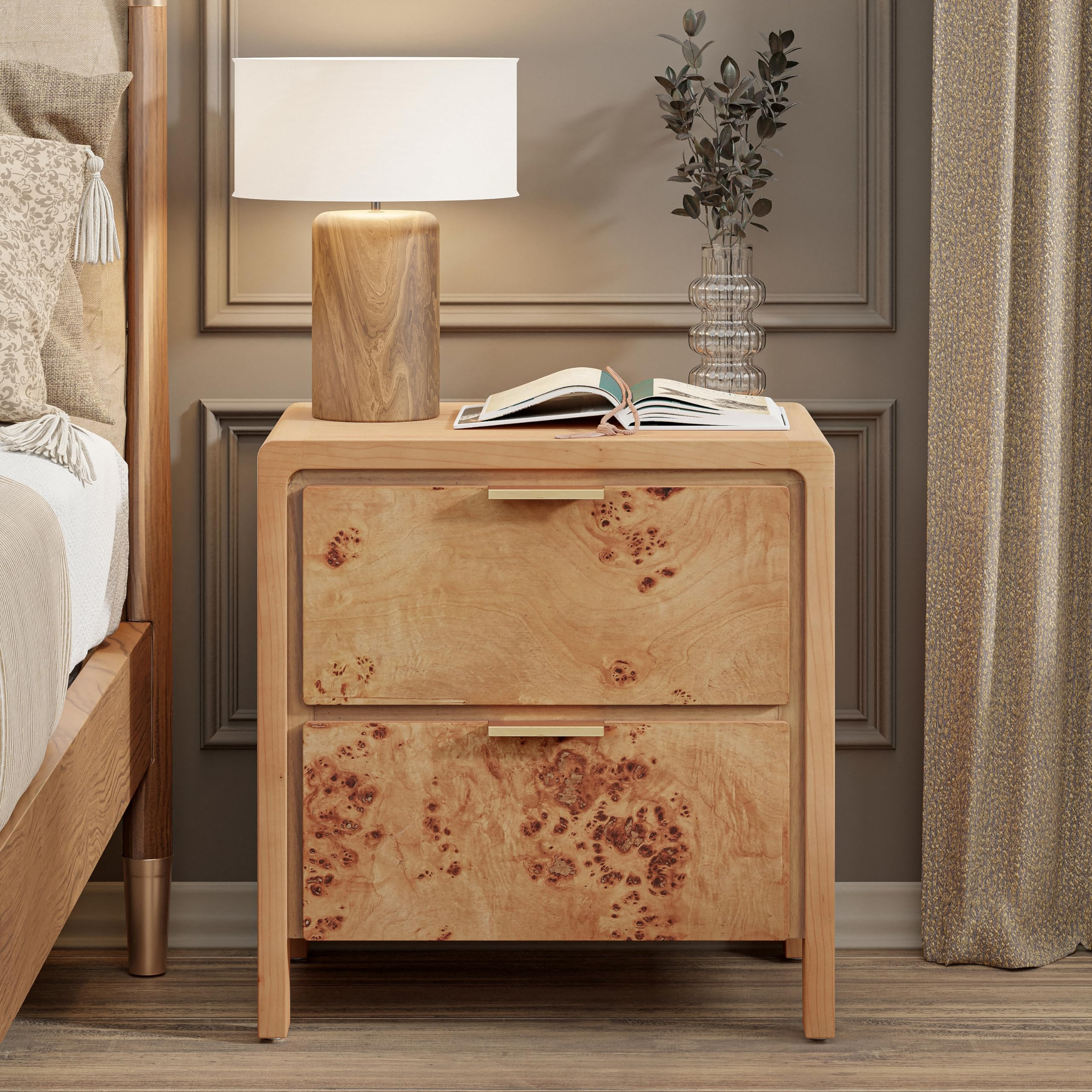 LONYKE Rustic Farmhouse Nightstand with 2 Drawer, Distressed Wood Retro Accent Bedside Table, Sma... | Amazon (US)