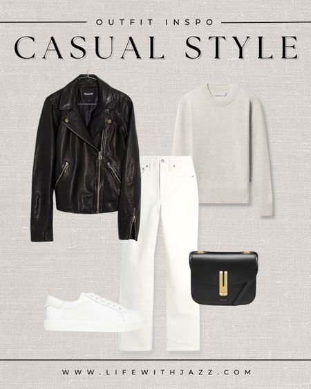 Edgy style outfit inspo with my favorite moto jacket from Madewell that’s on sale for 25% off! Insider sale only. 

- Madewell, moto jacket, cashmere sweater, jeans, sneakers, purse

#LTKSeasonal #LTKstyletip