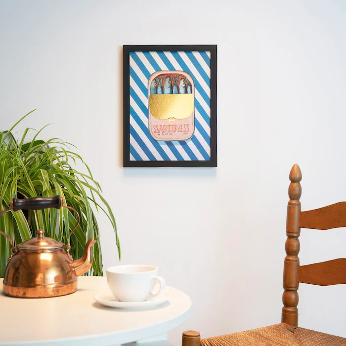 Sardines in Blue Stripes - Limited Edition Foil Art Print | Society6