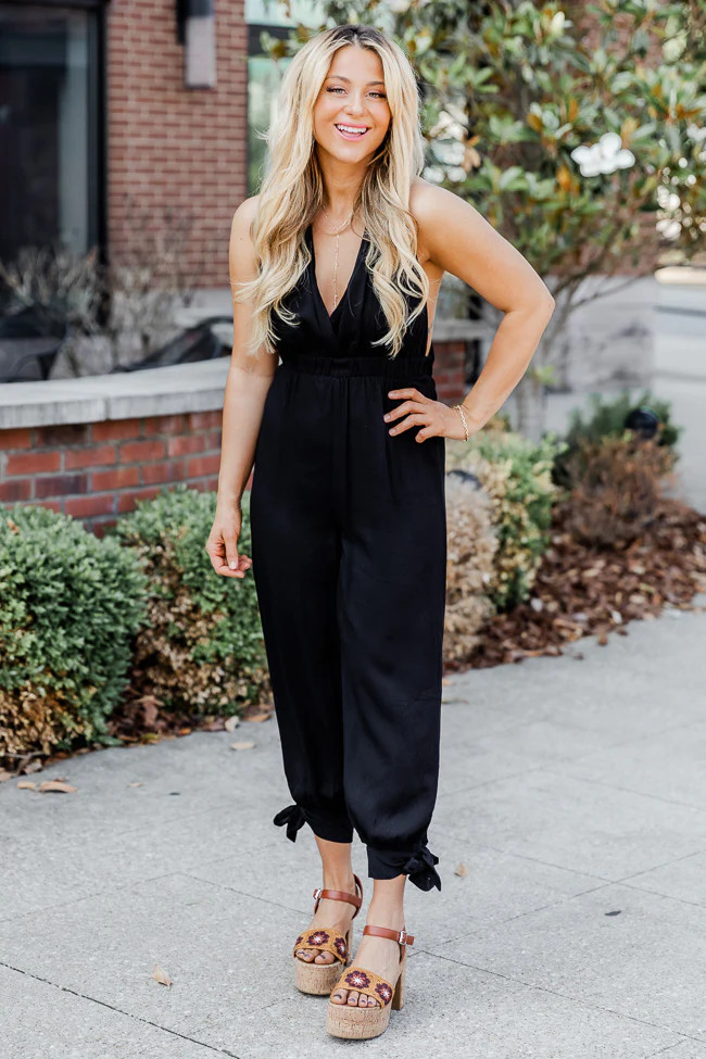 A Quick Trip Black Sleeveless Jumpsuit | Pink Lily
