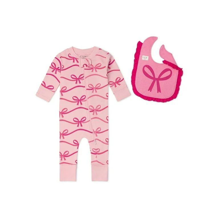 Paris Hilton x Monica + Andy Organic Cotton Baby Ruffle One-Piece and Bib Set, Sizes 0/3 Months-1... | Walmart (US)