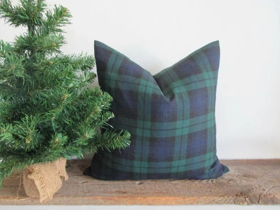 Pillow Cover Tartan Plaid Black Watch Dark Navy Blue Green Black Zipper Christmas | Etsy (US)