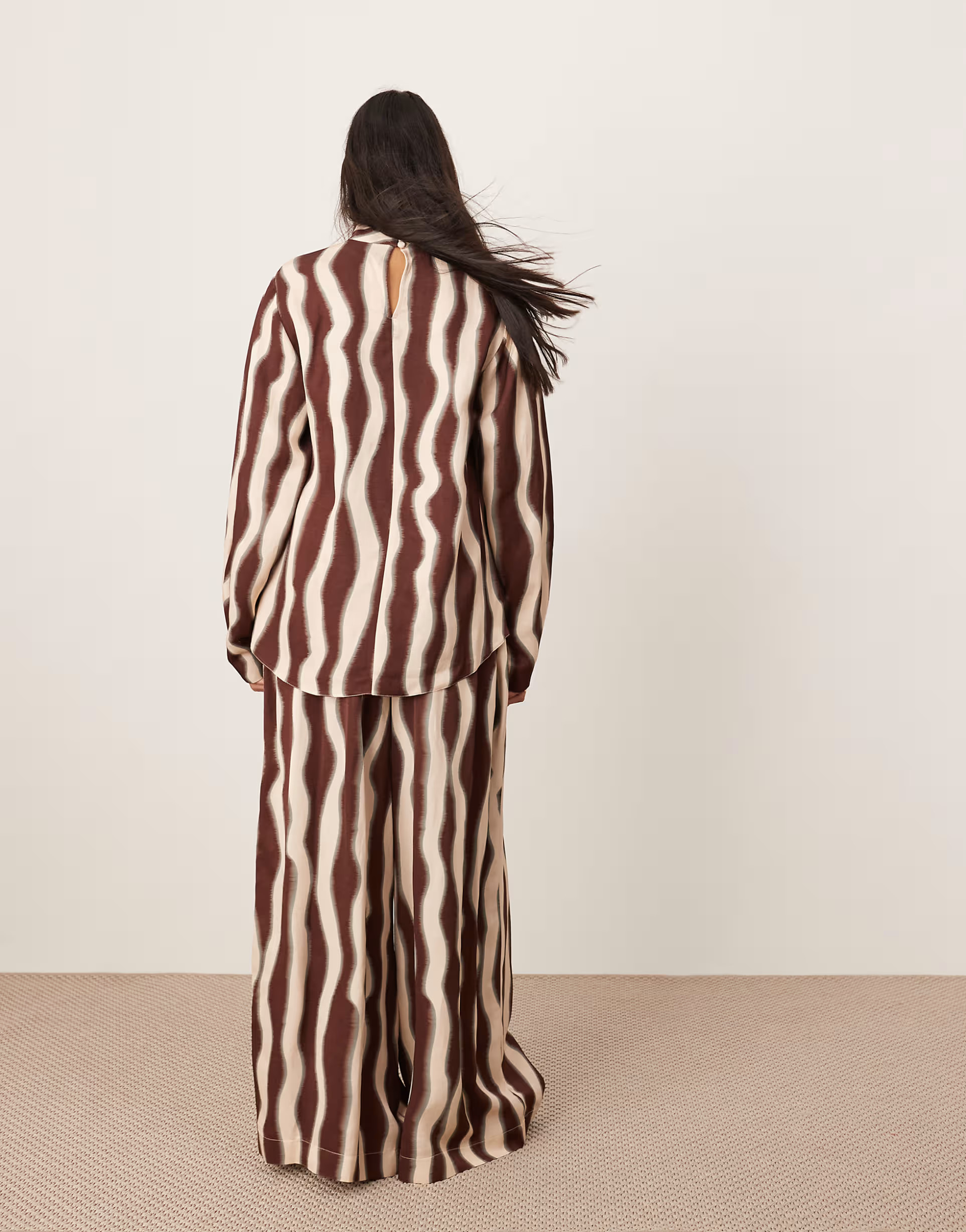 ASOS EDITION super wide leg drawstring waist in chocolate wavy print - part of a set | ASOS (Global)