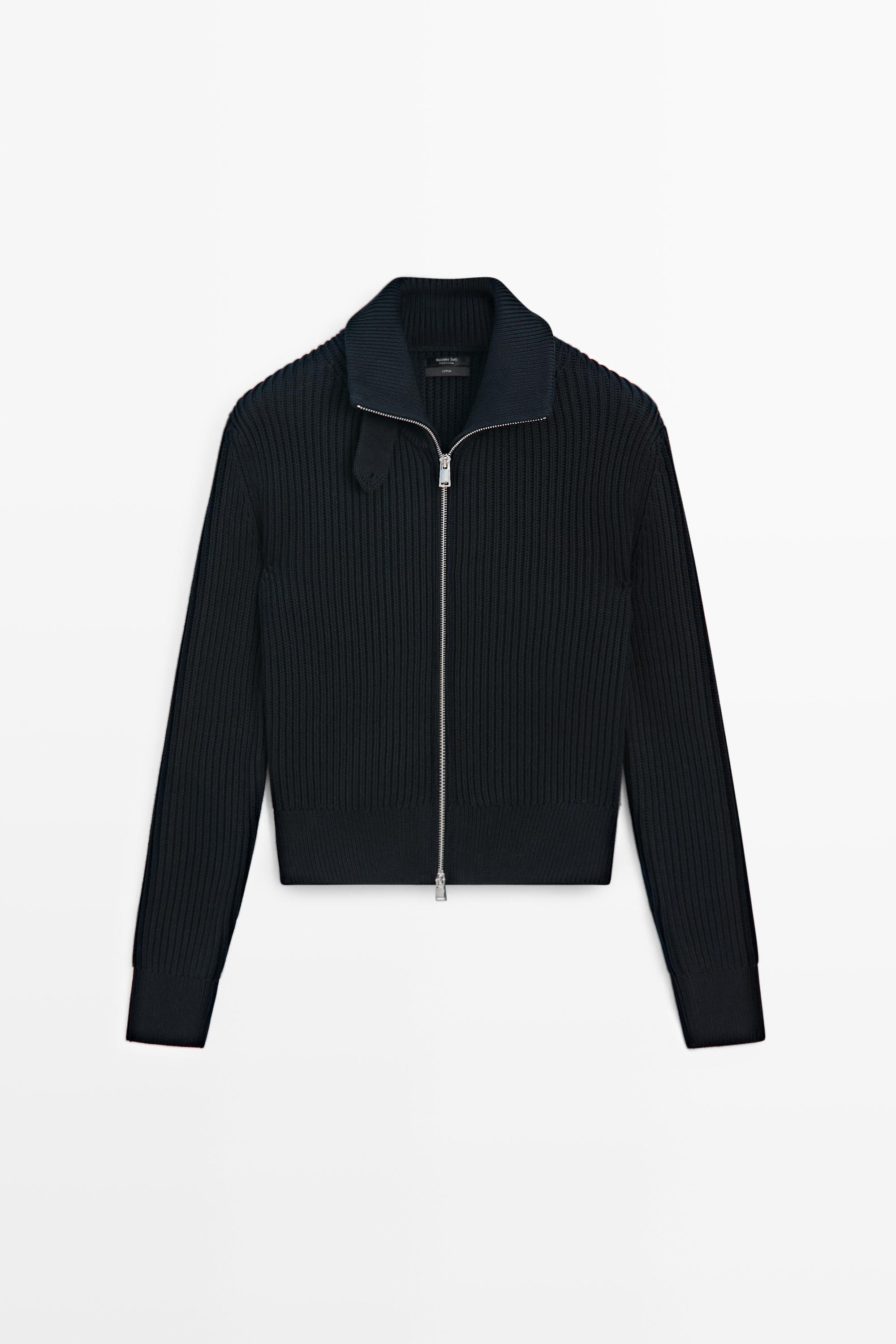 100% cotton knit cardigan with high neck detail | Massimo Dutti US