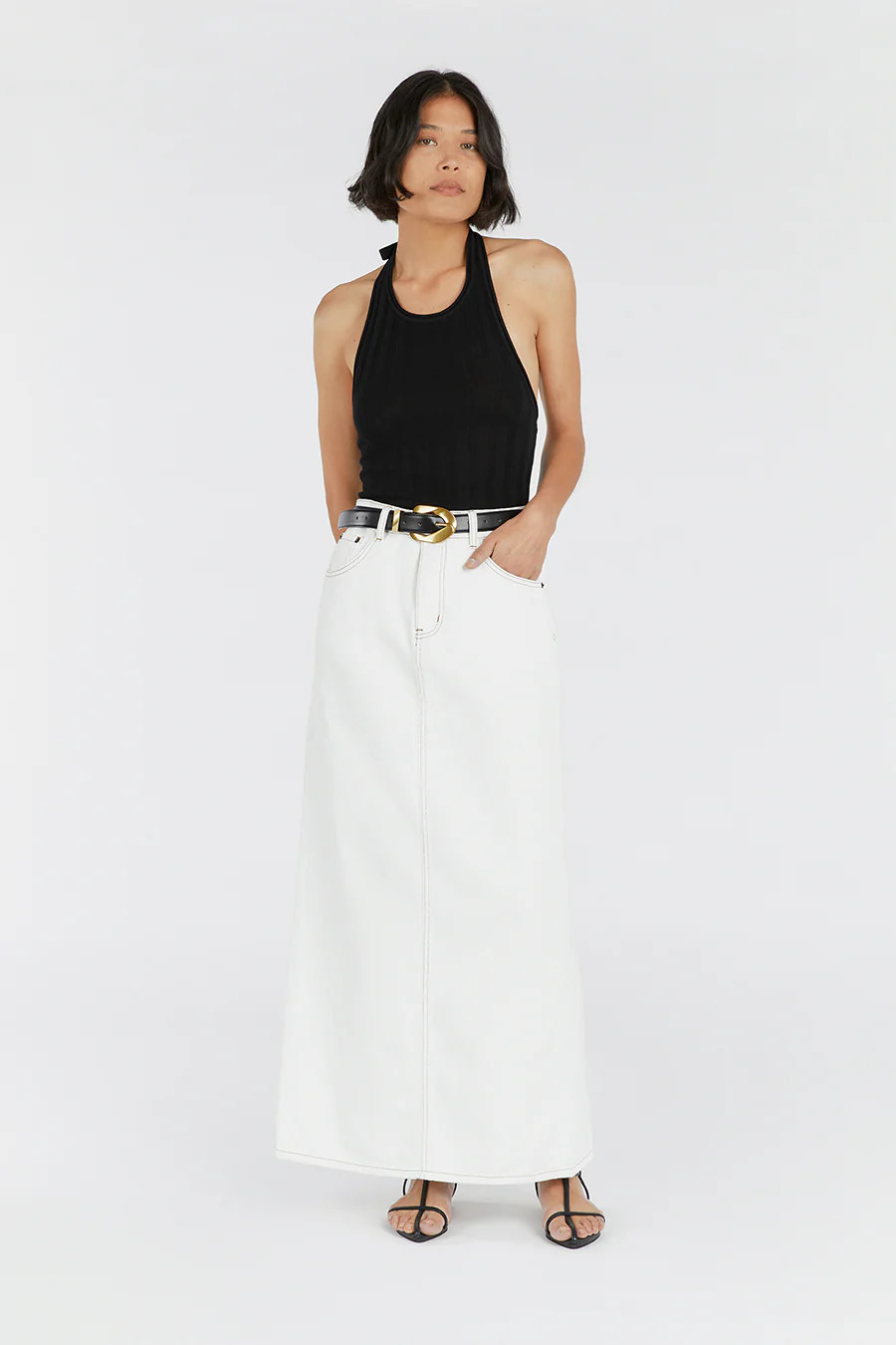 JOPLIN OFF WHITE DENIM MIDI SKIRT | DISSH