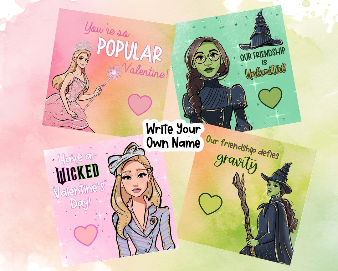 Wicked Inspired Musical Movie Valentine's Day Printable Valentine Exchange Cards write Your Own N... | Etsy (US)