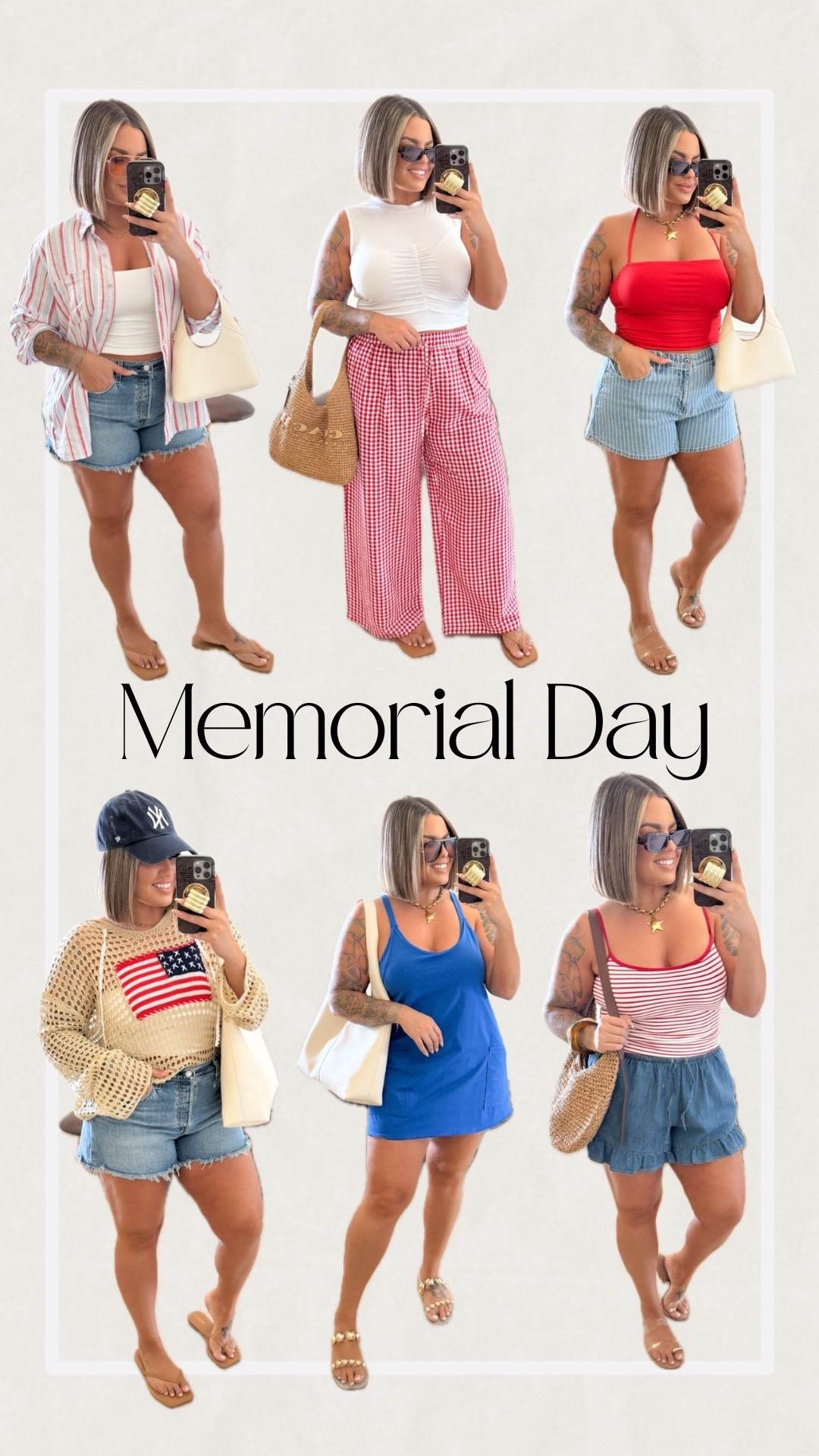 USE MY CODE AFSUMMER to take and extra 15% off Abercrombie site. 

Take advantage of the sales going of for Memorial Day and snag the Abercrombie stuff & levis shorts now! 

Levis shorts size up 2 sizes I’m wearing a 33 they fit so good ! 
White tank L 
Stripe button up xl 
Checkered pants xl 
Abercrombie stripe shorts 31 
Ruffle shorts L 
Bra free stripe tank L ( love these ) 
Blue dress L 
Flag top xl 
Red halter L using my cake nip covers with it. 
Studded sandals are sold out