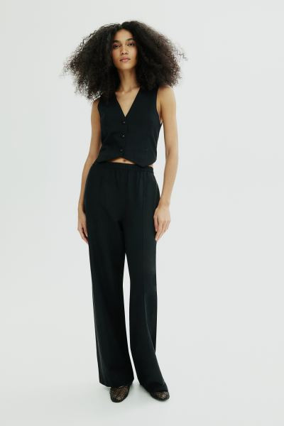 Linen-blend trousers - Black - Ladies | H&M GB | H&M (UK, MY, IN, SG, PH, TW, HK)