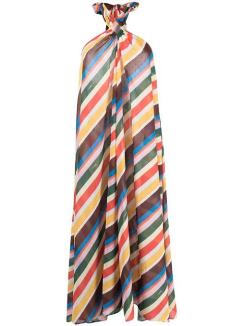 GANNI Striped Halterneck Chiffon Dress - Farfetch | Farfetch Global