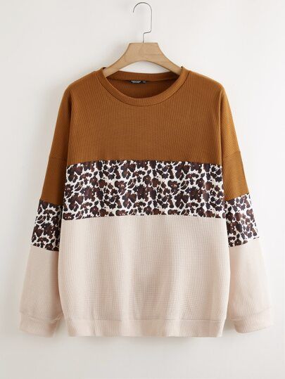 Plus Graphic Colorblock Drop Shoulder Sweatshirt | SHEIN
