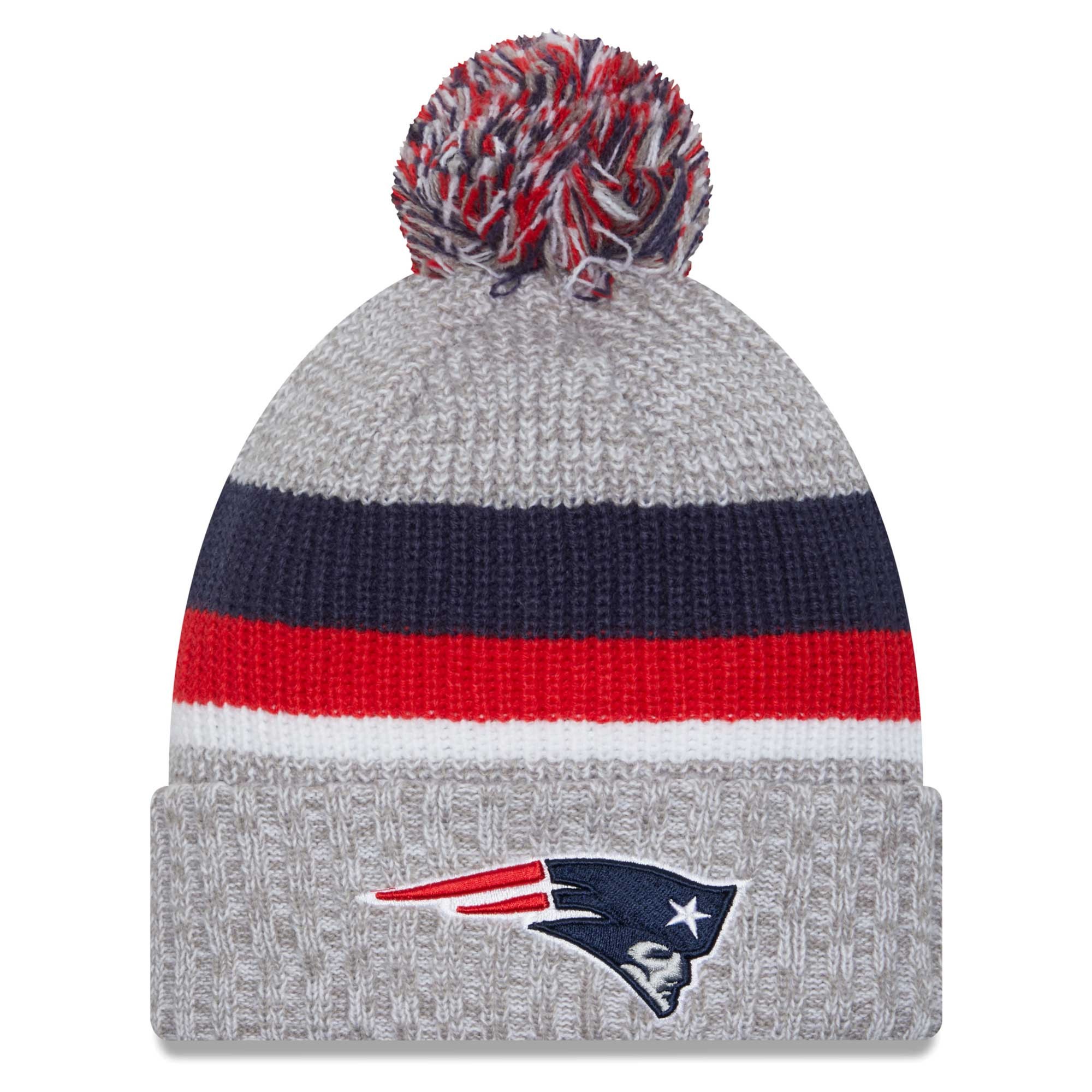 Men's New Era Heather Gray New England Patriots Cuffed Knit Hat with Pom | Fanatics