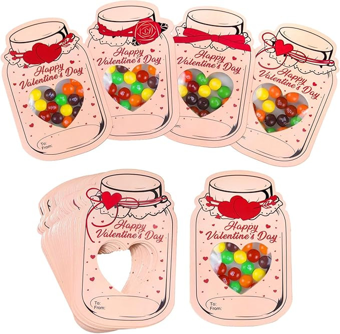 Valentines Cards for Kids - 48 Pack Colorful Jars Happy Valentines Day Cards, Funny Valentine Gif... | Amazon (US)