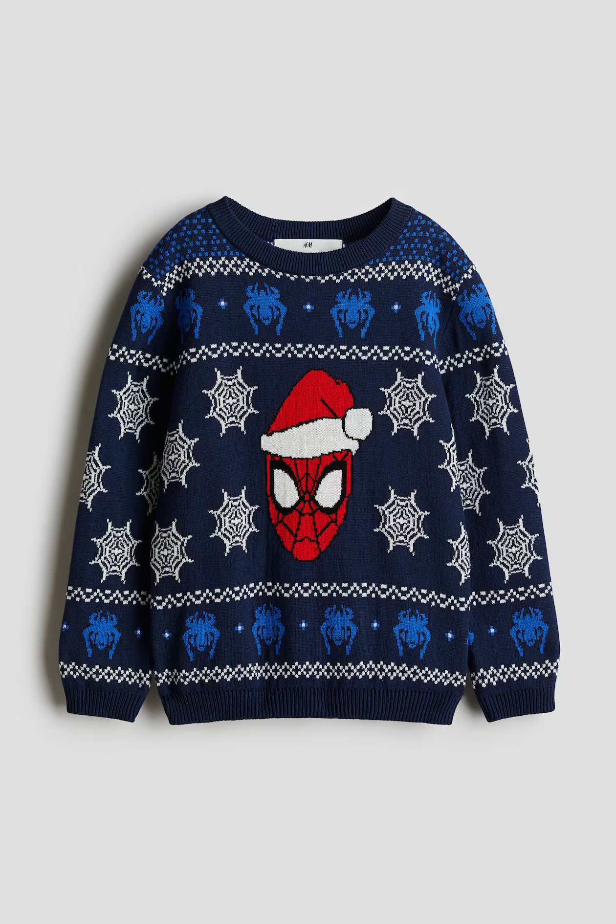 Jacquard-knit Cotton Sweater - Navy blue/Spider-Man - Kids | H&M US | H&M (US + CA)