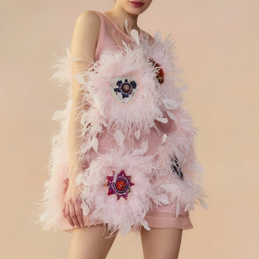Cynthia Rowley Pink Feather-Embellished Mini Dress | Poshmark
