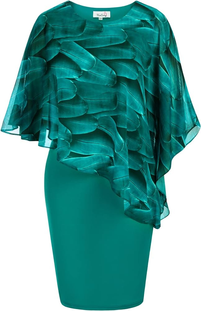 KIMCURVY Plus Size Cape Dress for Women Pencil Dress with Chiffon Overlay Wedding Cocktail Party ... | Amazon (US)