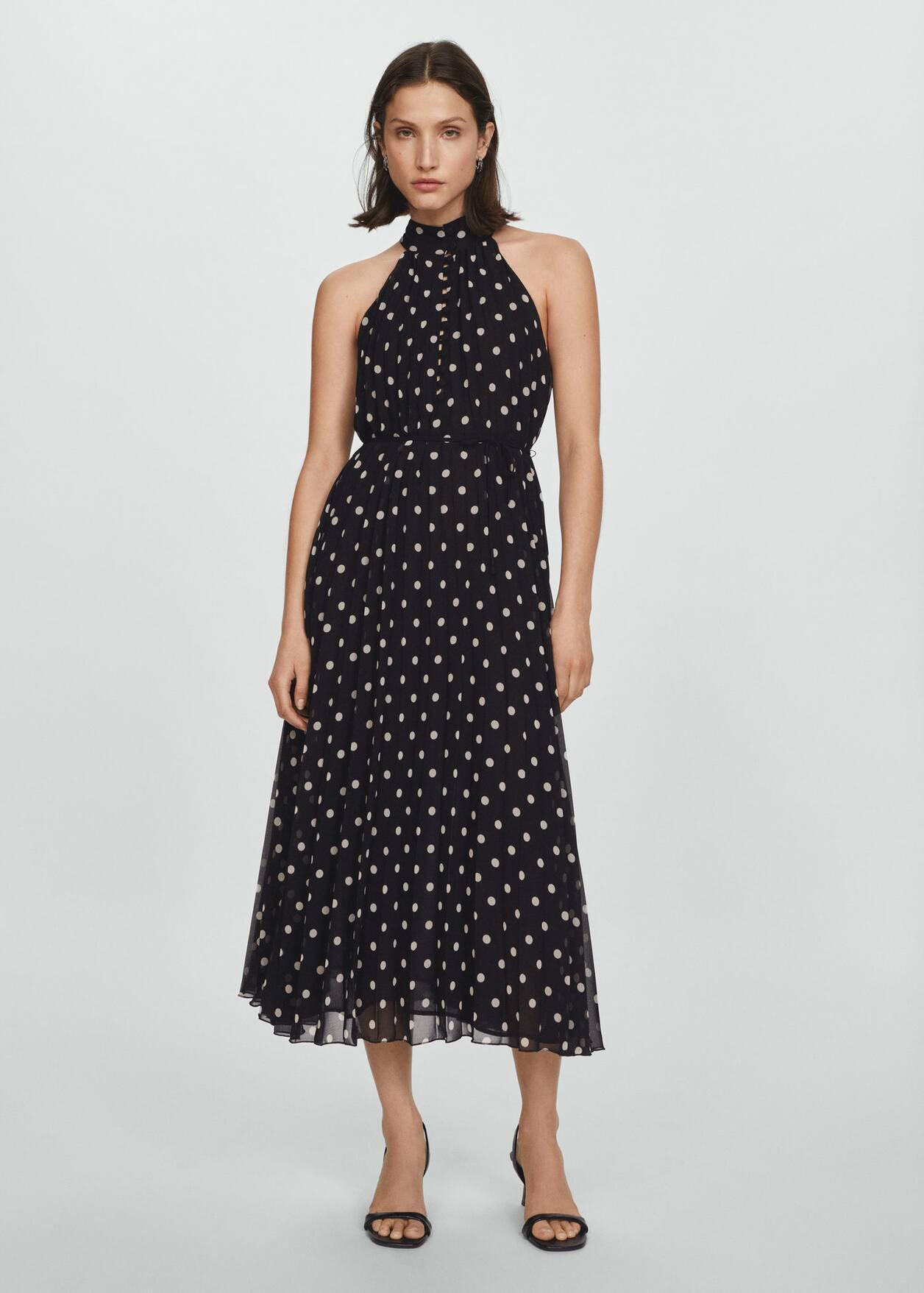 Polka-dot pleated dress -  Women | Mango USA | MANGO (US)