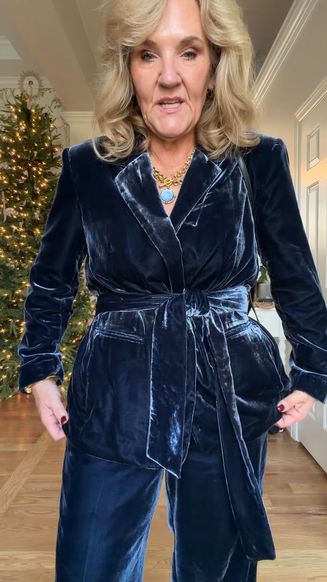 These are new pieces by Julie vos in the new Tanzanite color
@loft tuxedo stripe jeans size 8 petite 
Metallic sweater size medium 
Blue velvet jacket medium petite 
Blue velvet pants medium petite 8 petite 
Embellished sweater size medium 
Slingbacks size up 1/2 
@julievos tanzanite pieces are gorgeous! Definitely splurge worthy 
Tory Burch reversible belt 


New Year’s Eve holiday parties 

#LTKHoliday #LTKWorkwear #LTKOver40

#LTKSaleAlert #LTKPetite

#LTKGiftGuide