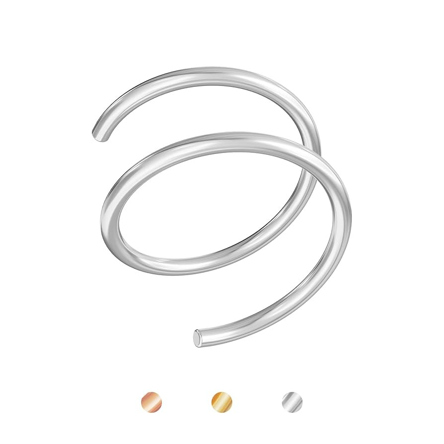 Sterling Silver Double Nose Ring Hoop for Single Piercing, 7mm 20g Nose Hoop Ring, Spiral Nose Ri... | Amazon (US)
