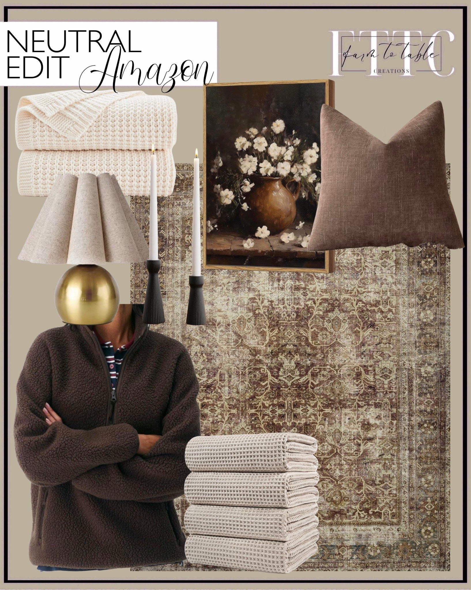Neutral Amazon Edit

Follow @farmtotablecreations on Instagram for daily home finds and cozy styling inspiration.

This neutral Amazon edit is full of timeless basics that instantly warm up a space — a vintage-inspired rug, soft textured towels, cozy throw blanket, and the prettiest accent pillow for layering on a sofa or bed. I also love mixing in simple lighting and candleholders to give that elevated, collected look without spending a fortune. These are the kind of everyday pieces you’ll use year after year.

#amazonfinds #neutraldecor #area rug #pillow #throwblanket #homedecor #candlesticks #bathroomtowels #livingroomdecor #rugs #pillows #livingroomfurniture

#LTKootd #LTKSaleAlert #LTKHome