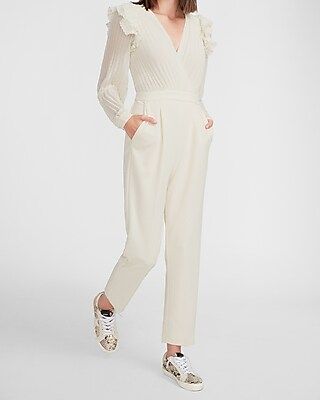 Pleated Ruffle Wrap Front Jumpsuit | Express