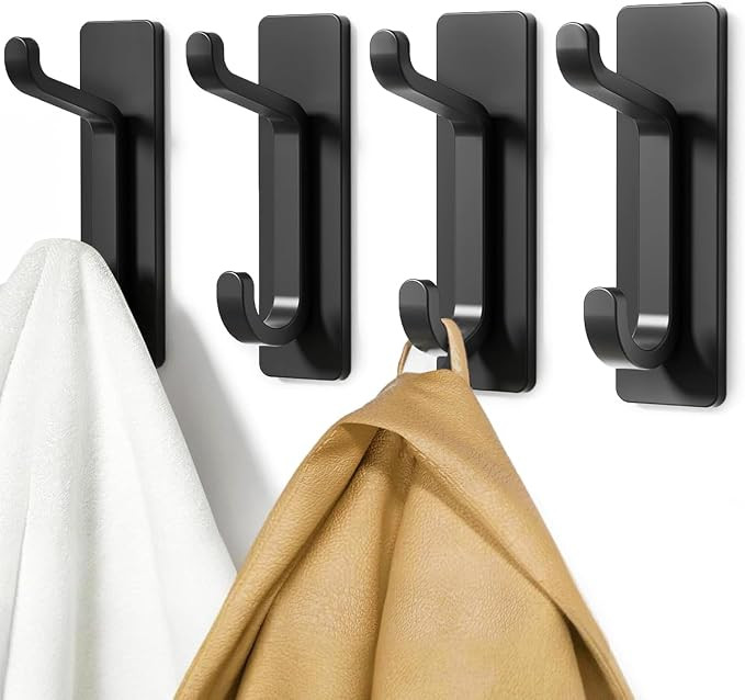pickpiff 13LB Strong Stick-on Hooks for Coat & Towel, Black 4 Pack | Amazon (US)