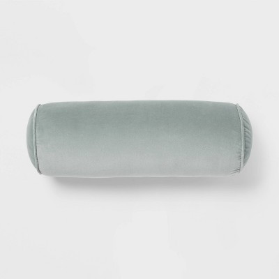 8"x22" Luxe Round Velvet Bolster Decorative Pillow Light Teal Green - Threshold™: Indoor Cotton Woven, Spot Clean | Target