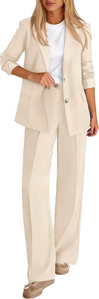 KIRUNDO Womens Suits 2 Piece Set Business Casual Blazer Jacket Wide Leg Dress Pants Suits Profess... | Amazon (US)