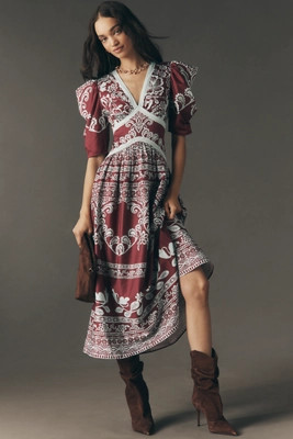 Farm Rio x Anthropologie Printed V-Neck Puff-Sleeve Maxi Dress | Anthropologie (US)
