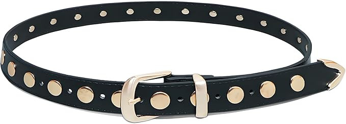 Women Fashion Punk Studded PU Leather Belt Vintage Buckle Sparkle Decorated Waist Belt for Jeans ... | Amazon (US)