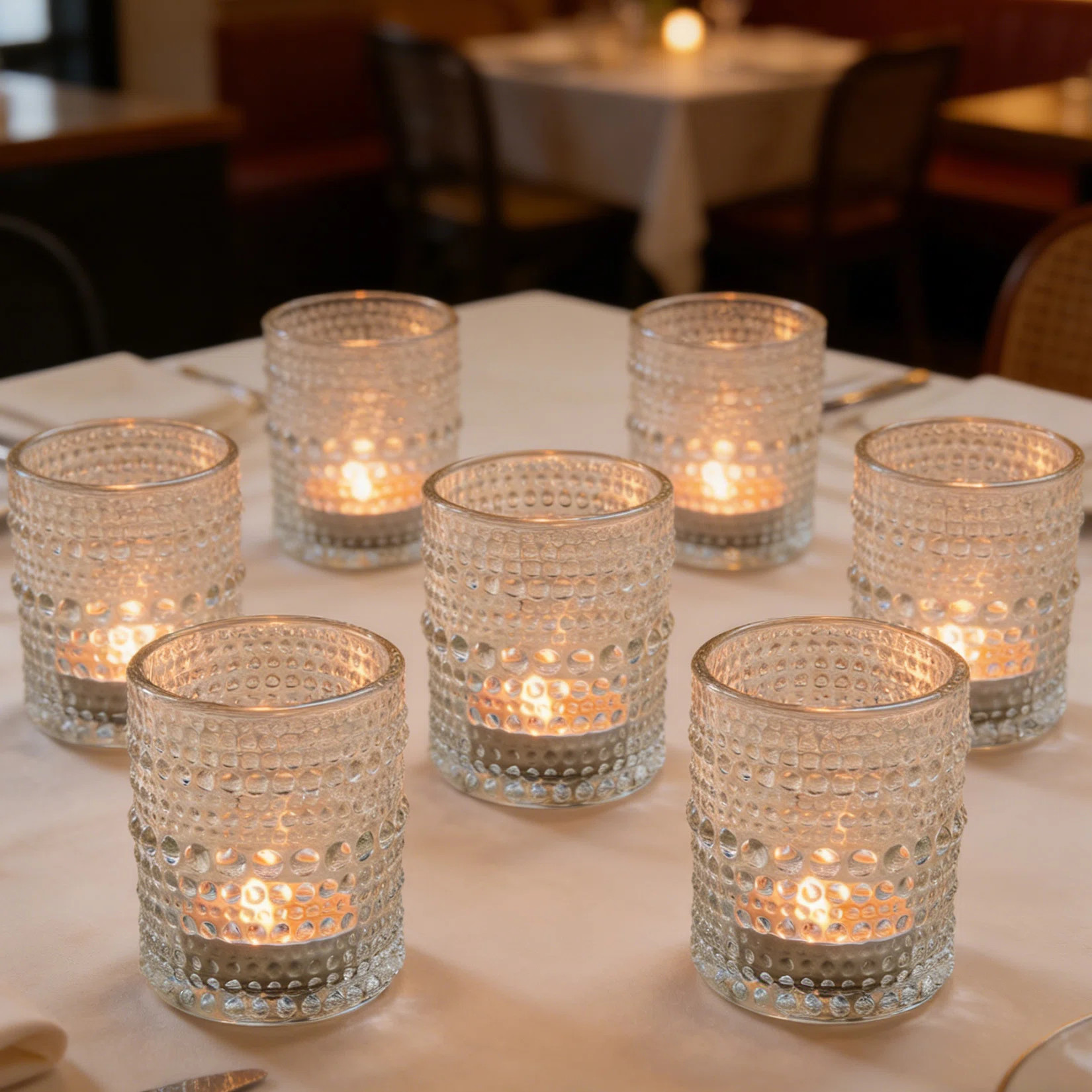 24 Pack Glass Votive Candle Holders, 2.5 Inch Embossed Dot Tealight Holders, 3 oz Small Candle Cups for Weddings, Parties and Home Decor | Wayfair North America