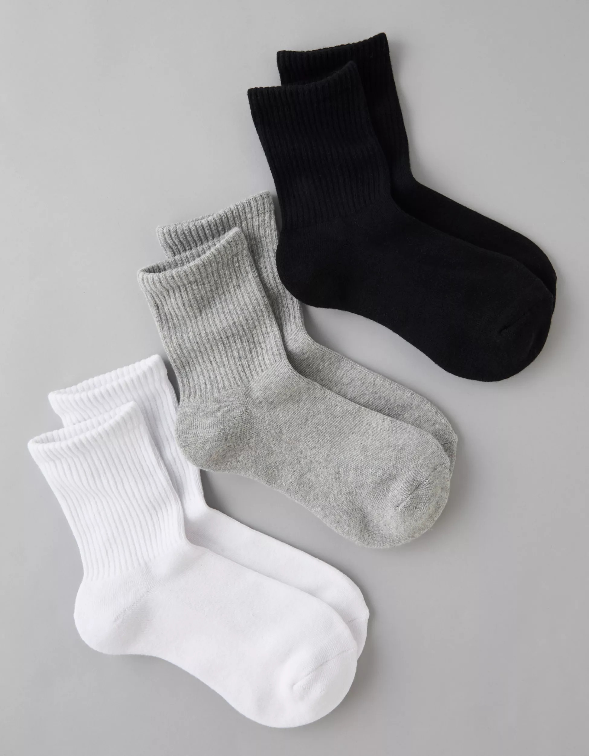 AE Solid Cropped Crew Socks 3-Pack | American Eagle Outfitters (US & CA)