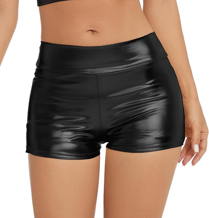 Women's Metallic Rave Booty Shorts Shiny High Waisted Bottoms for Dance Festival | Amazon (US)