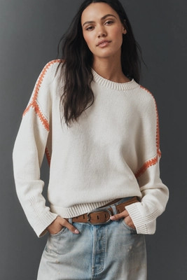 Maeve Long-Sleeve Crew-Neck Whipstitch Sweater | Anthropologie (US)
