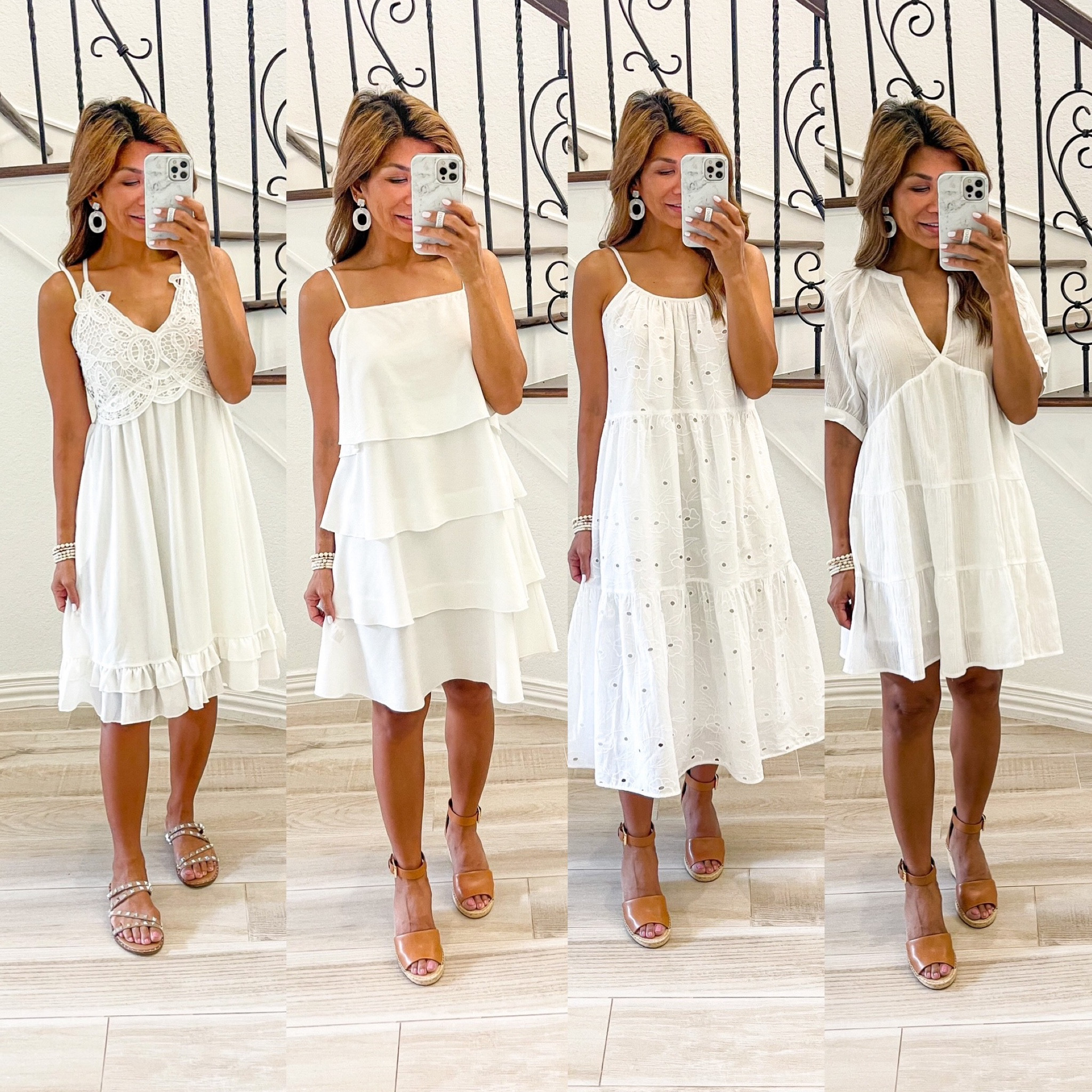 White dresses.
1st dress in small, tts; sandals tts
2nd dress in small tts; sandals size up
3rd dress in XS tts; sandals size up
4th dress in XS tts, sandals size up 
Wearing strapless bra in 2nd and 3rd outfit; wearing regular bra in 4th outfit
Amazon finds, Target style,summer outfits, vacation outfits, bridal shower, honeymoon, baby shower, engagement party

#LTKFind #LTKwedding #LTKunder50